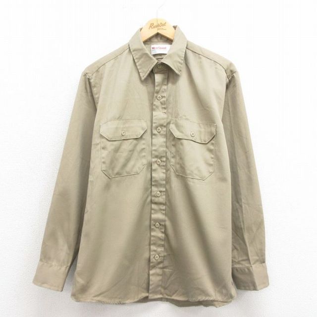 L★古着 Wear Guard 長袖 ワーク シャツ メンズ 90年代 90s USA製 ベージュ カーキ 25oct23 中古 トップス