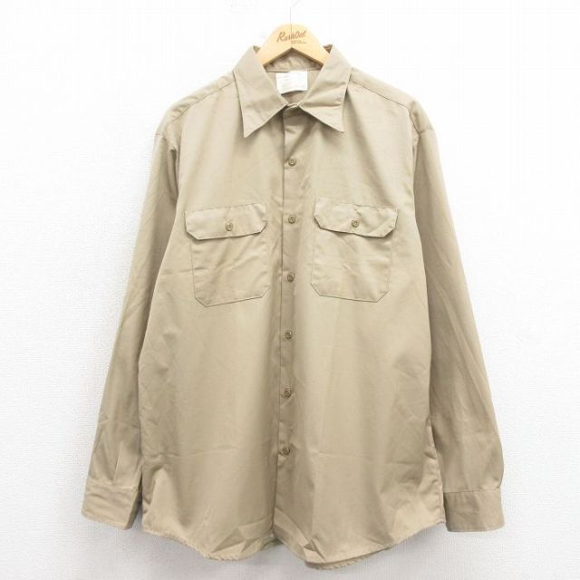 XL★古着 シアーズ 長袖 ワーク シャツ メンズ 80年代 80s 大きいサイズ ベージュ カーキ 25oct23 中古 トップス