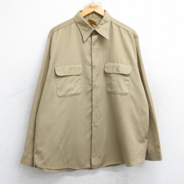 XL★古着 ビッグヤンク 長袖 ワーク シャツ メンズ 80年代 80s USA製 ベージュ カーキ 25oct27 中古 トップス