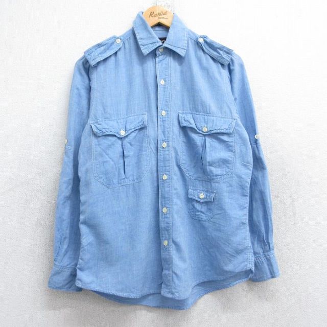 S★古着 GANT 長袖 ワーク シャツ メンズ 80年代 80s コットン 薄紺 ネイビー 25oct27 中古 トップス