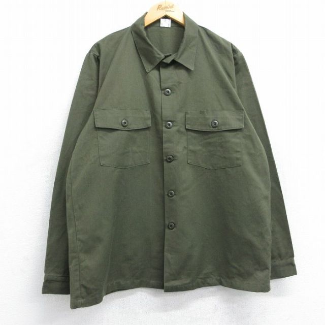 L★古着 長袖 ミリタリー シャツ メンズ 80年代 80s 濃緑 グリーン 【spe】 25oct27 中古 トップス
