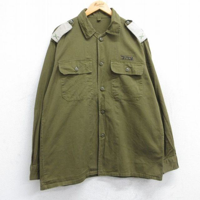 XL★古着 長袖 ミリタリー シャツ メンズ イスラエル軍 濃緑 グリーン 25oct27 中古 トップス