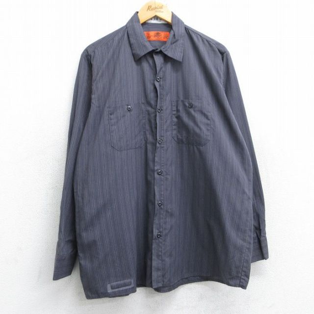 XL★古着 レッドキャップ 長袖 ワーク シャツ メンズ 00年代 00s 濃グレー ストライプ 25oct27 中古 トップス