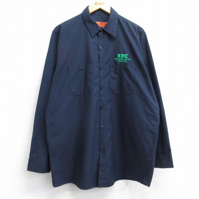 XL★古着 レッドキャップ 長袖 ワーク シャツ メンズ 00年代 00s ESC ロング丈 紺 ネイビー 25oct27 中古 トップス
