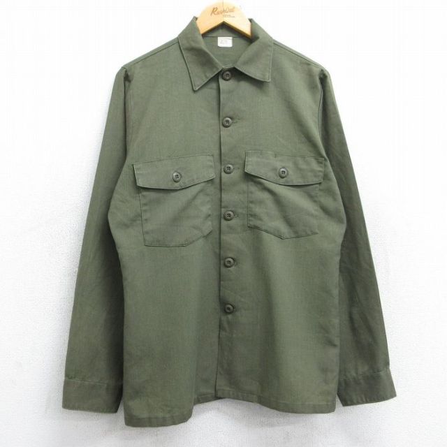 L★古着 長袖 ミリタリー シャツ メンズ 80年代 80s USA製 濃緑 グリーン 25oct27 中古 トップス