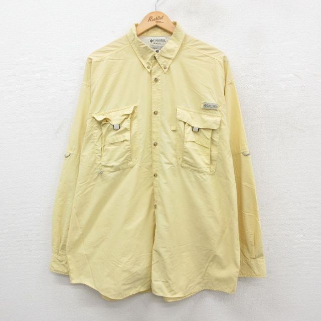 XL★古着 コロンビア COLUMBIA 長袖 フィッシング シャツ メンズ 00年代 00s PFG 大きいサイズ ロング丈 黄 イエロー 内側メッシュ 25oct31 中古 トップス