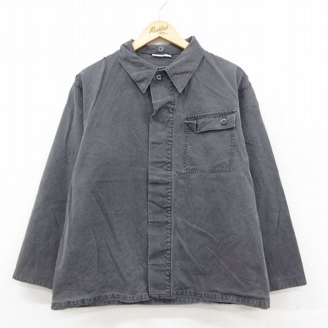 L★古着 長袖 ミリタリー シャツ メンズ 80年代 80s ドイツ軍 黒 ブラック 【spe】 25oct31 中古 トップス