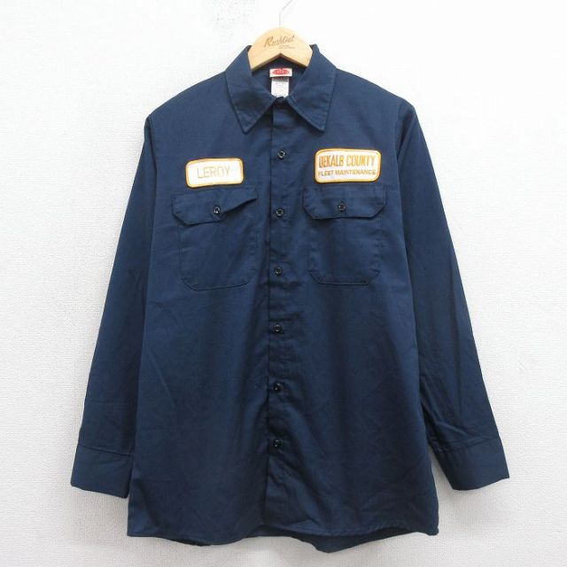 L★古着 レッドキャップ 長袖 ワーク シャツ メンズ DEKALB 紺 25nov12