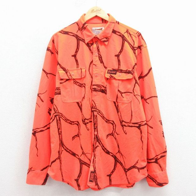 【20%OFF】XL★古着 長袖 ハンティング シャツ メンズ 00年代 00s 木 オレンジ 25nov12