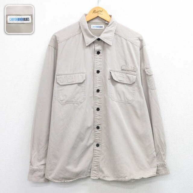 【50%OFF】長袖 フィッシング シャツ コットン グレー メンズXL相当 | 古着