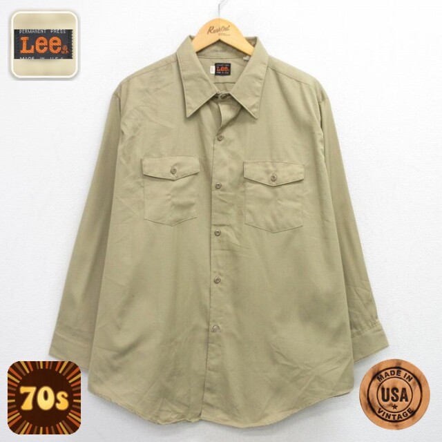【50%OFF】リー 70s 長袖ワークシャツ ベージュ XL | 古着