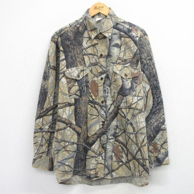 90s 長袖シャツ 迷彩 グリーン XL | 古着