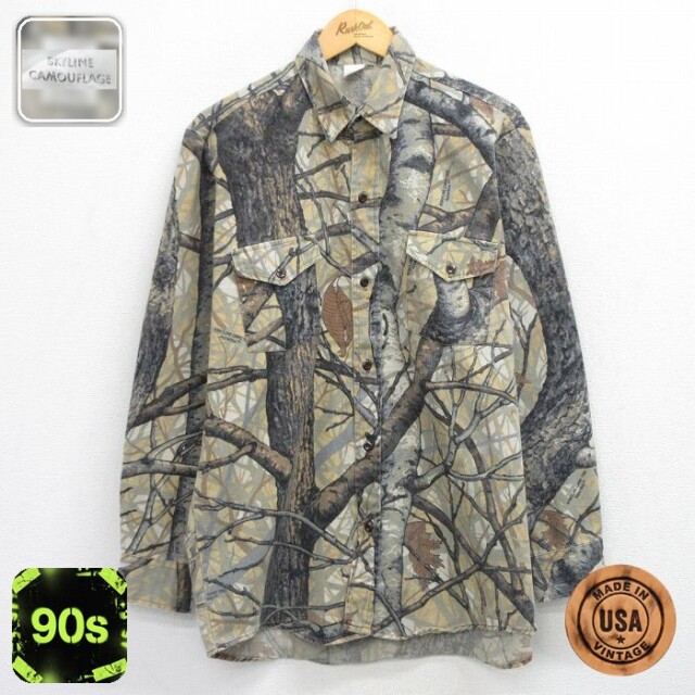 【50%OFF】90s 長袖シャツ 迷彩 グリーン XL | 古着
