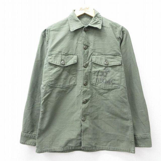 【20%OFF】M★古着 長袖 ミリタリー シャツ メンズ 70年代 70s USMC コットン 濃緑【spe】 25nov28