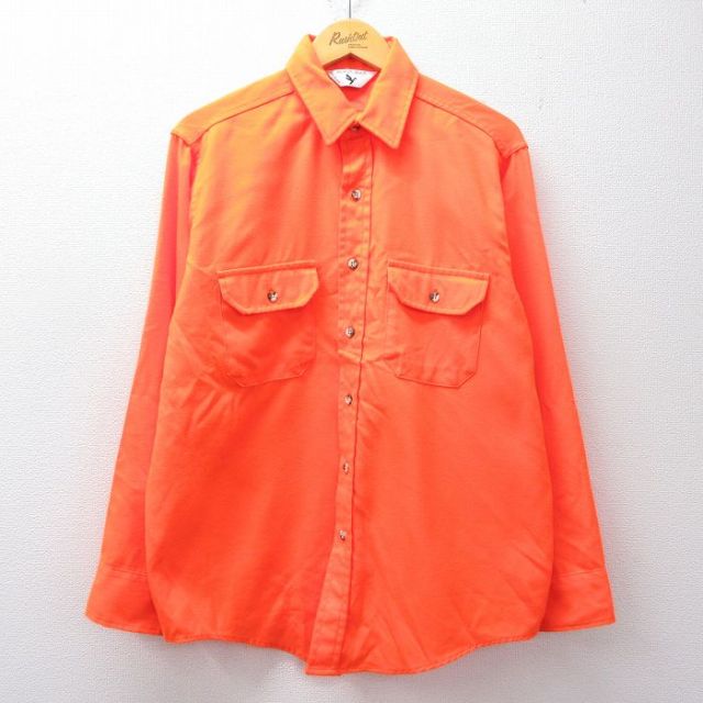 【20%OFF】L★古着 長袖 ハンティング シャツ メンズ 80年代 80s USA製 オレンジ 25nov28
