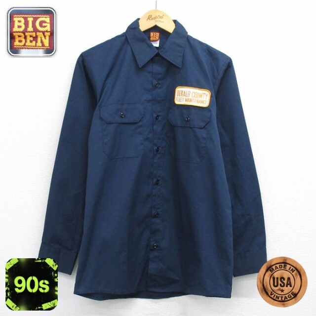 【50%OFF】ビッグベン 90s 長袖ワークシャツ DEKALB ネイビー M | 古着