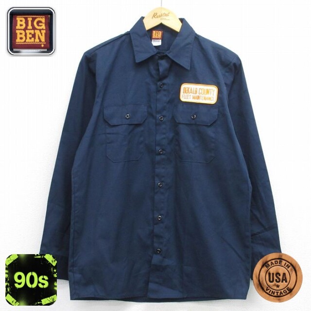 【50%OFF】ビッグベン 90s 長袖ワークシャツ DEKALB ネイビー M | 古着