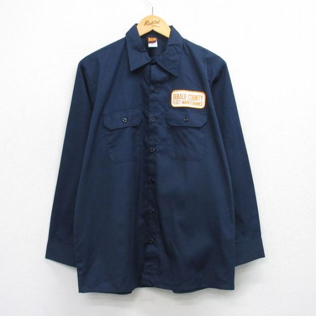 L★古着 ビッグベン 長袖 ワーク シャツ メンズ 90年代 90s DEKALB USA製 紺 25dec03