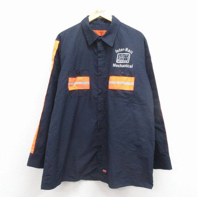 XL★古着 レッドキャップ 長袖 ワーク メンズ メカニカル リフレクター 大きいサイズ ロング丈 紺 25dec10