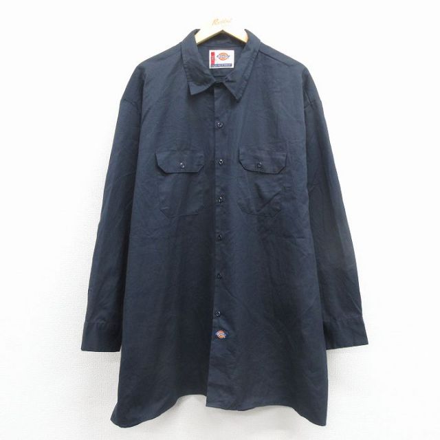 ディッキーズ 長袖ワークシャツ ネイビー XL | 古着
