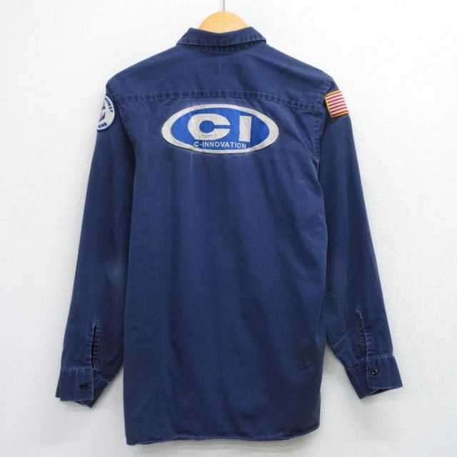 L★古着 レッドキャップ 長袖 ワーク シャツ メンズ 00年代 00s CI コットン 紺 26jan19