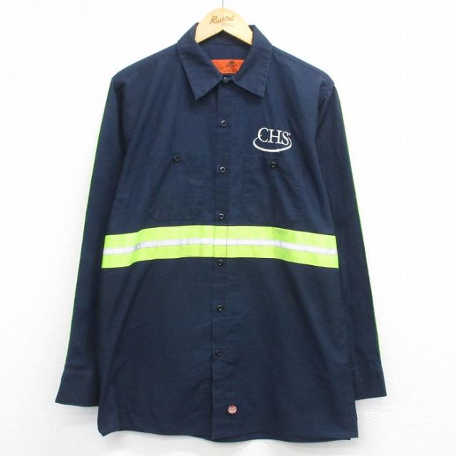 XL★古着 レッドキャップ 長袖 ワーク シャツ メンズ 00年代 00s CHS リフレクター ロング丈 濃紺他 26jan19