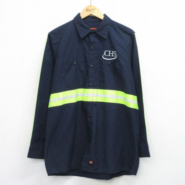 レッドキャップ 00s 長袖ワークシャツ CHS リフレクター ネイビー L | 古着