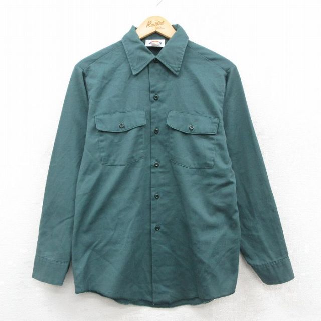 M★古着 ディッキーズ 長袖 ワーク シャツ メンズ 90年代 90s USA製 緑 26jan19