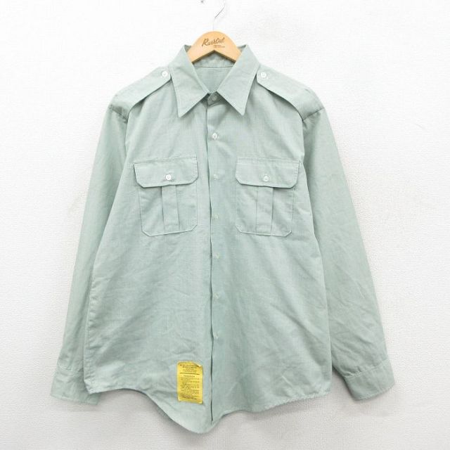 XL★古着 長袖 ミリタリー シャツ メンズ 90年代 90s USA製 薄緑 26jan19