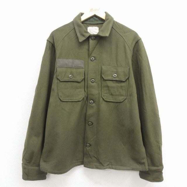 L★古着 長袖 ミリタリー シャツ メンズ 80年代 80s USA製 緑 26jan31
