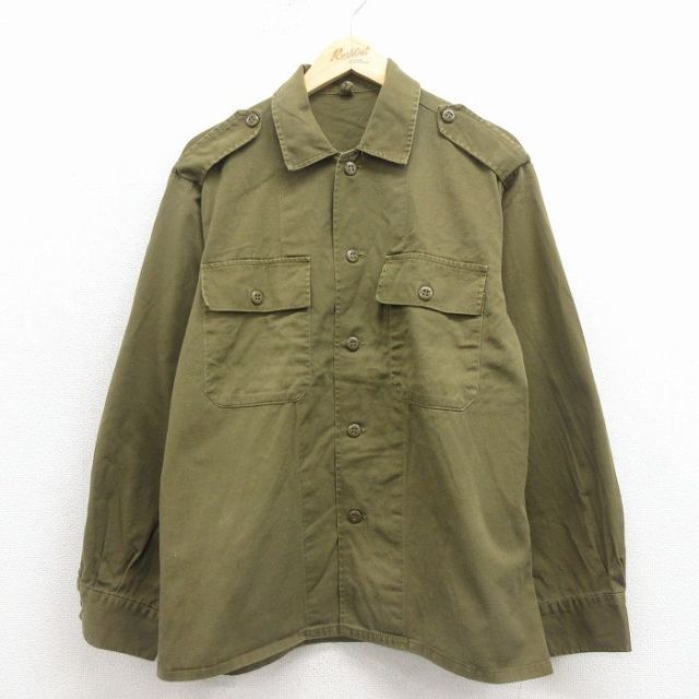 L★古着 長袖 ミリタリー シャツ メンズ 90年代 90s イスラエル軍 緑 26jan31