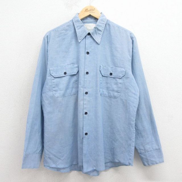 XL★古着 シアーズ 長袖 シャンブレー シャツ メンズ 80年代 80s USA製 薄紺 26jan31