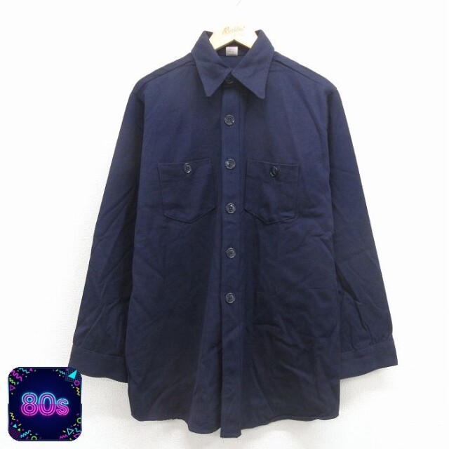 【50%OFF】80s 長袖シャツ ネイビー XL | 古着