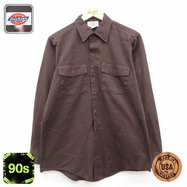 【50%OFF】ディッキーズ 90s 長袖ワークシャツ ブラウン L | 古着
