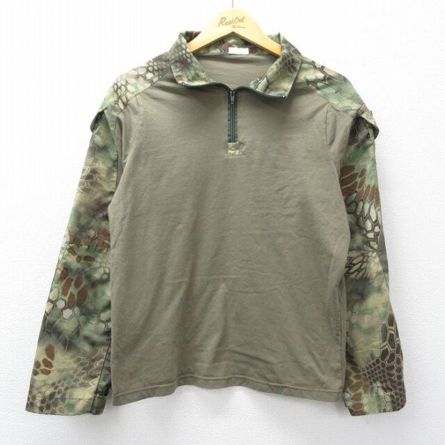 長袖ハーフジップミリタリーシャツ グリーン M | 古着