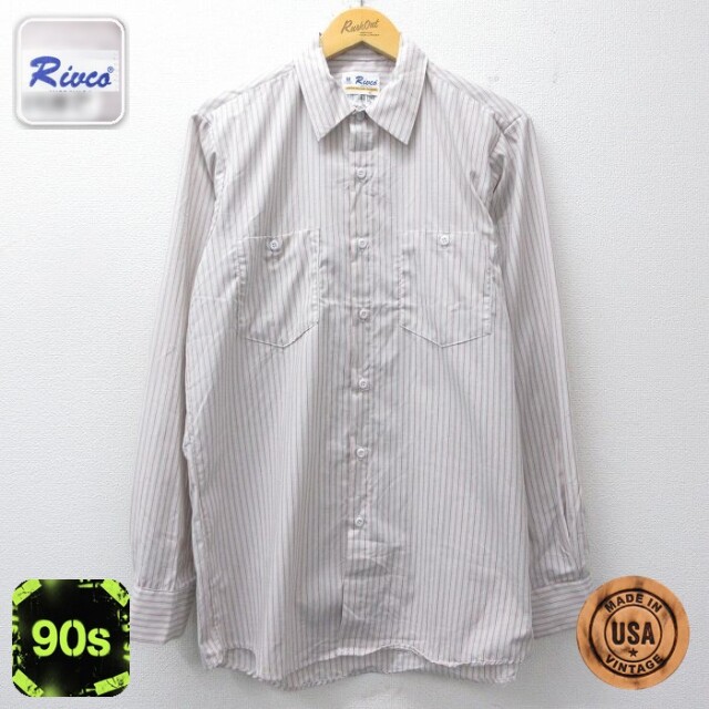 【50%OFF】90s 長袖ワークシャツ ストライプ レッド L | 古着