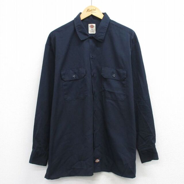XL★古着 ディッキーズ 長袖 ワーク シャツ メンズ 大きいサイズ 濃紺 26feb25