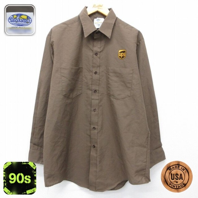 【50%OFF】UPS 90s 長袖ワークシャツ ブラウン XL | 古着