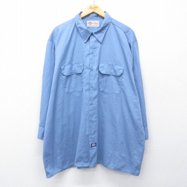 XL★古着 ディッキーズ 長袖 ワーク シャツ メンズ 00年代 00s 大きいサイズ ロング丈 薄紺 26feb26