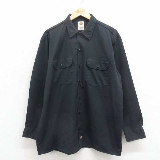 XL★古着 ディッキーズ 長袖 ワーク シャツ メンズ 黒 26mar11