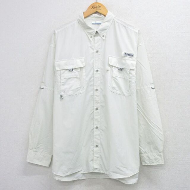 XL★古着 コロンビア 長袖 フィッシング シャツ メンズ PFG 大きいサイズ ロング丈 ボタンダウン 白 26mar14