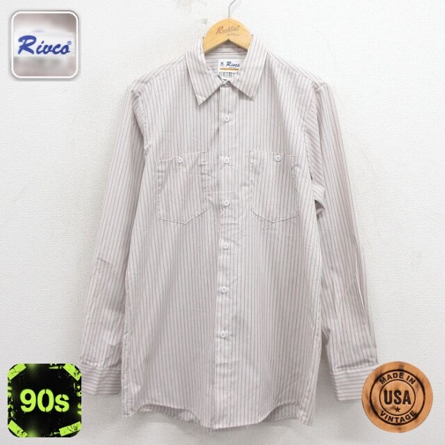 【20%OFF】90s 長袖ワークシャツ ストライプ グレー L | 古着