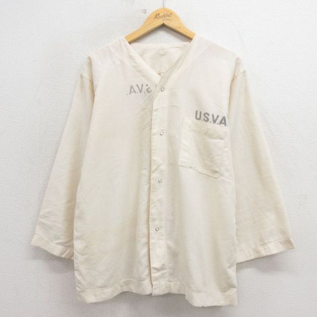 L★古着 長袖 ワーク シャツ メンズ 80年代 80s USVA 生成り【spe】 26mar18