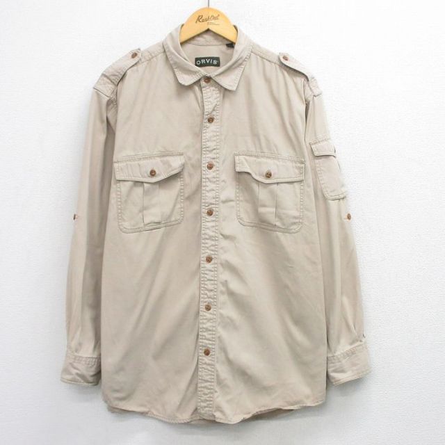 オービス 長袖ワークシャツ ベージュ メンズXL相当 | 古着