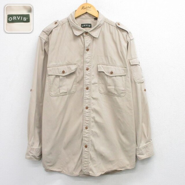【20%OFF】オービス 長袖ワークシャツ ベージュ メンズXL相当 | 古着