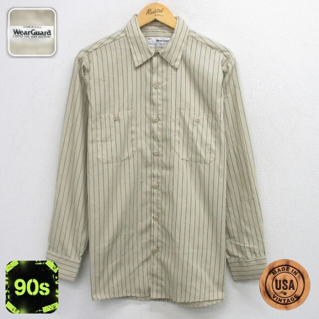 【20%OFF】Wear Guard 90s 長袖ワークシャツ ストライプ ベージュ メンズXL相当 | 古着