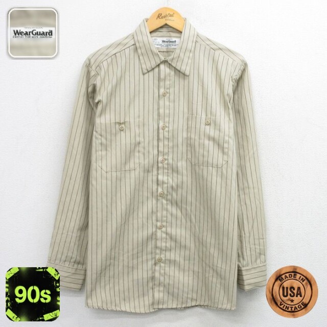 【20%OFF】Wear Guard 90s 長袖ワークシャツ ストライプ ベージュ メンズXL相当 | 古着