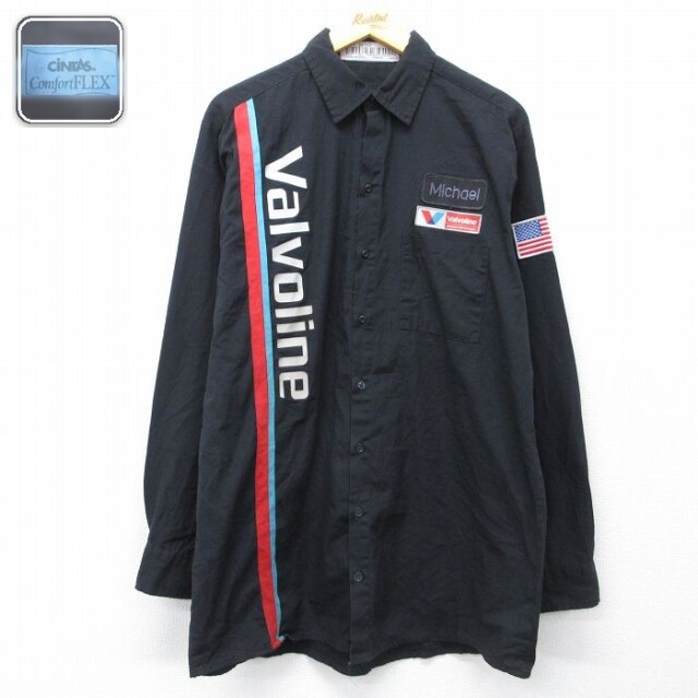 【20%OFF】CINTAS 長袖ワークシャツ Valvoline ブラック メンズXL相当 | 古着