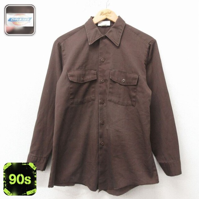 【20%OFF】ディッキーズ 90s 長袖ワークシャツ ブラウン メンズM相当 | 古着