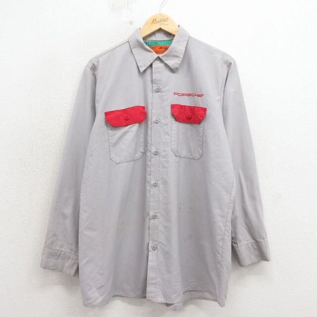 レッドキャップ 90s ワークシャツ ポルシェ グレー メンズL相当 | 古着